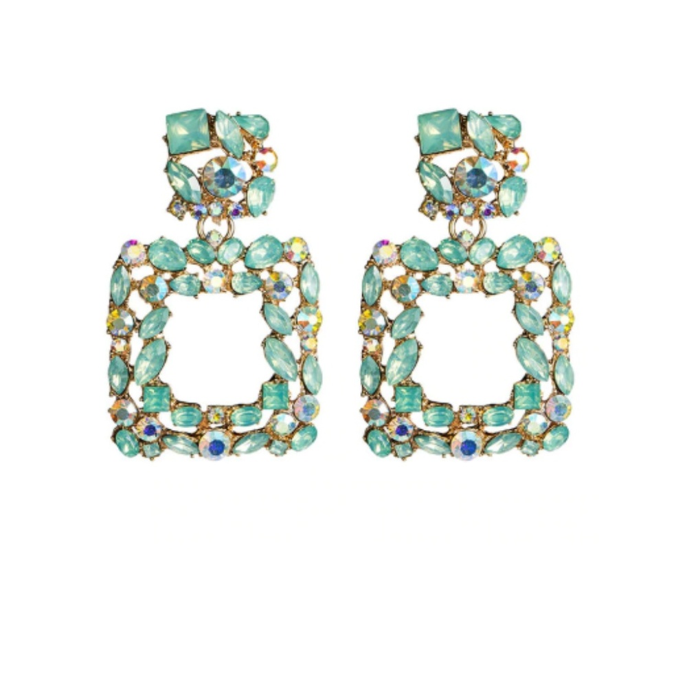 Bejewel Square Earrings - Green